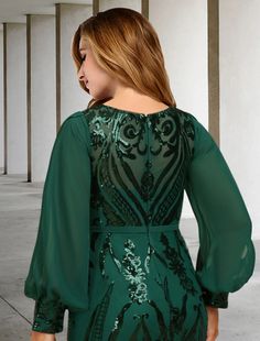 DingjiMermaid / Trumpet Mother of the Bride Dresses Plus Size Hide Belly Curve Elegant Dress Formal Sweep / Brush Train Long Sleeve Jewel Neck Chiffon with Sequin Formal Wedding Guests, Dresses Formal Elegant, Dresses Plus Size, Dresses Elegant, Dress Formal, Jewel Neck, Bride Dresses, Formal Wedding, Mother Of The Bride Dresses