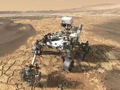 an artist's rendering of the curiosity rover on mars