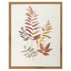 a painting of leaves on a white background