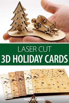 laser cut 3d holiday cards with christmas tree and sleigh