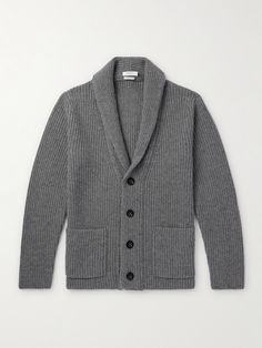 A shawl-collar cardigan is a sophisticated option for events when a blazer feels too formal. Boglioli's style is rib-knitted from a sumptuous blend of wool and cashmere and fastens with a row of horn buttons. Knitted Cardigan Men, Knitwear Men Outfit, Winter Products, Cardigan For Men, Shawl Collar Cardigan, Shawl Cardigan, Knit Men, Wardrobe Edit, Pep Guardiola