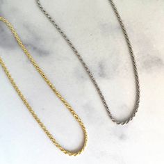 "Super high quality rope chain necklace! Skinny rope chain is perfect for a minimalist look or stacked with other chain necklaces. #1 Trend at the moment! - - D E T A I L S - - ▫︎ Made of 925 Sterling Silver ▫︎ Thick plating of 14k Gold or Rhodium ▫︎ 18\" Chain + 3\" Extension Chain ▫︎ 2\" Thickness ▫︎ Lobster-clasp closure Necklaces on Model: https://www.etsy.com/listing/922116533/small-paperclip-necklace-chain-necklace?ga_search_query=paperclip%2Bnecklace&ref=shop_items_search_1&pro=1 Silver Link Rope Chain Necklace Gift, Gift Twisted Rope Chain Necklace, Rope Chain Necklace For Everyday, Everyday Rope Chain Necklace, Dainty Rope Chain Necklace For Everyday Wear, Dainty Everyday Rope Chain Necklace, Everyday Minimalist Rope Chain Necklace, Rope Chain Gold, Twisted Necklace