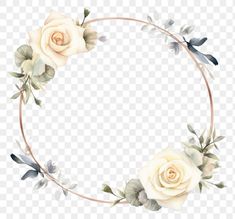 white roses and leaves in a circle frame png