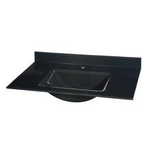 a black bathroom sink sitting on top of a counter