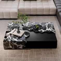 Designer Center Table, Black Marble Center Table Living Room, Decorative Pieces For Living Room, Marble Wood Coffee Table, Table Top Design Ideas, Marble Coffee Table Living Room, Marble Furniture Design, Marble Center Table, Cool Coffee Table