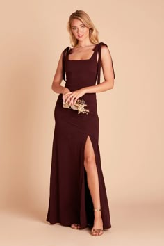 Alex Crepe Bridesmaid Dress in Cabernet | Birdy Grey Modern Bridesmaid Dresses, Jay Dress, Modern Bridesmaid, Simple Gowns, Birdy Grey, Convertible Dress, Floor Length Skirt, Dress Order, Bridesmaid Gown