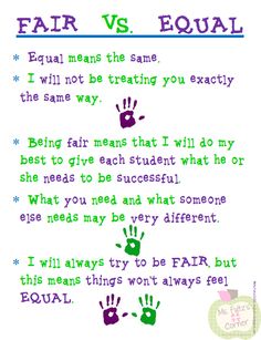 a handprinted poem with the words fair and equal