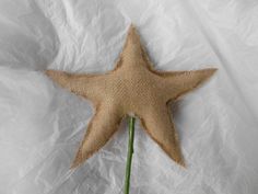 there is a star on top of the white sheet that has been made out of burlap