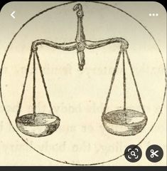 an old drawing of a balance scale in a circle