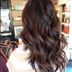 subtle balayage highlights dark hair - I WANTED THIS SOOO BAD!!! Bangs Inspo, Biolage Hair, Black Hair Balayage, Brunette Balayage, Dark Hair With Highlights, Caramel Hair, 2015 Hairstyles, Hair Balayage