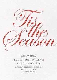 a holiday card with the words tis the season in red and black on white paper