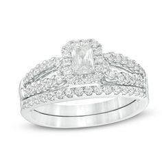 an engagement ring set with a princess cut diamond