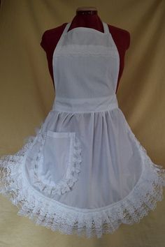 the apron is white and has lace on it