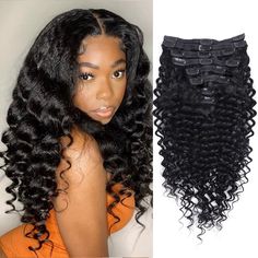 PRICES MAY VARY. 1.[100% Human Hair Extensions]--Deep Wave Clip in Hair Extensions are made of 100% authentic remy human hair,which can remain ultra-soft, shiny, silky, and tangle-free throughout its lifetime. 2. [Deep Wave Hair Design]--Hair clip ins for black women human hair has well crafted double wefts, two wefts sewed together- tight weft and no shedding.Similar color with the hair, seamless and invisible, looking more natural. 3.[Cleaning of Deep Wave hair extension]-- Wash your clip in h Hair In The Wind, Wavy Hair Extensions, Curly Clip Ins, Real Human Hair Extensions, 100 Human Hair Extensions, Human Hair Clip Ins, Design Hair, Air Dry Hair, Curly Hair Wig