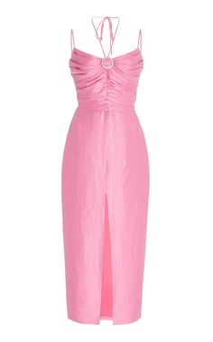 Jewel-Embellished Draped Linen-Blend Midi Dress By Rasario | Moda Operandi Adidas X Wales Bonner, Halterneck Mini Dress, Wales Bonner, Silk Gown, Fashion Wishlist, Satin Midi Dress, Pink Midi Dress, Adidas X, Lace Crop Tops