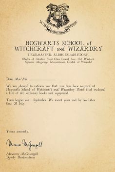 the hogwart's school of witchcraft and wizardry letter to harry potter