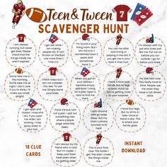 an info sheet describing how to use the scavenger hunt for football fans and their favorite team