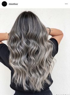 Platinum Bayalage On Dark Hair, Hair Color Ideas For Brunettes Silver, Reverse Balayage Ash Brown, Ashy Gray Balayage, Brown Hair Silver Balayage, Dark Brown And Ash Blonde Hair, Dark Root Ashy Blonde Balayage, Ash Blonde Balayage Black Hair, Adding Highlights To Dark Hair