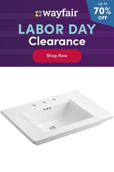 a white sink with the words labor day clearance up to 70 % off