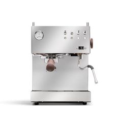 an espresso machine is shown on a white background with no one around it