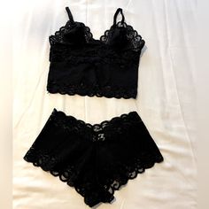 This Beautiful Sexy Black Lingerie Set Is Gorgeous. Never Worn. Perfect Condition. Spandex, Nylon, Cotton Blend. Made In Thailand. Size M But Can Also Fit A Small. Lovely Lace Pattern. No Specific Brand Tag But Label Says Body. Adjustable Straps. Cute Undergarment Sets, Mha Outfits, Imp Oc, Sleepwear Women Nightwear, Lace Pajama Set, Cute Lingerie Sets, Sleeping Clothes, Lingerie Cute, Lace Bras