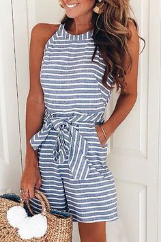 #sponsored #ad Fashion Casual Sleeveless Stripe Rompers | Summer 2020 Collection! $27 OFF $155+ Orders, w/code: SC27 ☝ SHOP ☝ 90s outfits, summer outfits beach, cute summer outfits #beachoutfits #rompers Loose Romper, Loose Jumpsuit, Looks Street Style, Casual Stripes, Trend Fashion, Mode Inspiration