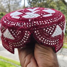 Sindhi Topi Handmade Hat Embroidery Red/White Tone Round Hat Cultural Ethnic Hat Handmade Color: Red/White Size: One Size Fit Most Brand New. Traditional Adjustable Mini Cap Hat, Red Bohemian Embroidered Hat, Embroidered Red Hats, Artisan Red Festival Hat, Artisan Red Hats For Festival, Artisan Red Hat For Festivals, Embroidered Cap For Festival, Embroidered Festival Cap, White Traditional Festival Hat