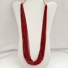 Stunning Southwestern 15 Strand Coral Necklace. Breathtakingly Beautiful Red Coral Tube Beads - 15 Strands. Traditional Whip Wrap Closure. Likely Navajo And Definitely Handmade. 30 Inches Long. Red Fair Trade Jewelry With Round Beads, Red Fair Trade Beaded Necklace As Gift, Hand-strung Red Artisan Beads, Southwestern Hand-strung Red Jewelry, Red Hand-strung Multi-strand Jewelry, Red Southwestern Hand-strung Jewelry, Traditional Red Hand-strung Beaded Necklaces, Red Hand-strung Beaded Necklaces, Red Hand-strung Beaded Necklace