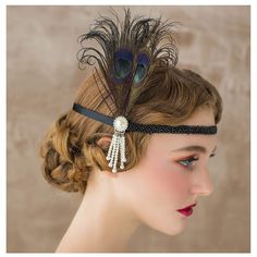 PRICES MAY VARY. ✔ Material: Peacock Feathers, Beads,Pearls. A retro style of flapper headband hair accessories for 1920s party, costume party etc. ✔ Size: Decoration size is 30.5*20cm(12*7.9inch); Ribbon sash size is 129*1cm(50.8*0.4inch). ✔ This flapper headband is made from a lushly beaded headband with pearls on either side and two perfectly curled Ostrich feathers. A perfect gatsby accessory for your 1920 flapper girl costume. ✔ Ideal for a vintage inspired bride, or a 1920's wedding or Gre Cleopatra Headpiece, Roaring 20s Hairstyles, Flapper Girl Costumes, 20s Hair, Great Gatsby Headpiece, Gatsby Accessories, 1920s Headband, Gatsby Headpiece, Flapper Headpiece