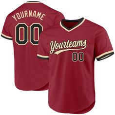 Custom Maroon Black-Cream Authentic Throwback Baseball Jersey Customizable Collegiate Cotton Jersey, Team-colored Cotton Baseball Jersey With Team Name, Collegiate Baseball Jersey For Customization, Customizable Cotton Baseball Jersey For Fans, Customizable Cotton Jersey For Team Events, Collegiate Customizable Baseball Jersey For Game Day, Collegiate Baseball Jersey With Team Name And Baseball Collar, Customizable Red Baseball Jersey For Fans, Red Baseball Jersey For Team Events