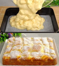 there is a cake that has been made with icing and powdered sugar