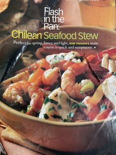 the cookbook is open to show what it's like to eat shrimp and vegetables