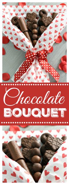 chocolate bouquet in a box with hearts on it