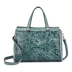 This Mellow World Salome floral satchel is perfect for daily use with a vintage touch. This Mellow World Salome floral satchel is perfect for daily use with a vintage touch. Embossed floral design Removable crossbody strap Removable/adjustable crossbody strap Handle: 5.5'' drop Exterior: 1 zip pocket Interior: 2 slip pockets and 2 zip pockets Crossbody strap length: 18.5" to 20" Zipper closure 8.5"H x 12.5"W x 4"D Gold-tone platingCONSTRUCTION & CARE Body: faux embossed leather Lining: polyester Floral Embroidered Satchel Shoulder Bag For Travel, Floral Print Satchel For Everyday Use, Daily Use Floral Print Satchel Shoulder Bag, Chic Floral Print Satchel Bag, Leather Floral Print Satchel Shoulder Bag, Blue Gender, Crossbody Strap, Fashion Handbags, Embossed Leather