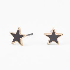 Add a pop of bold, edgy detail to your jewelry collection with these studs! This pair of earrings features black enamel stars on each gold-tone stud.Finish: Gold-toneClosure: Post backMaterial: Metal - Claire's Black Star Gold-tone Stud Earrings Black Star Charm Earrings, Black Star-shaped Earrings For Pierced Ears, Black Star Shaped Earrings As Gift, Nickel-free Black Star Earrings, Black Star-shaped Nickel-free Earrings, Sensitive Ears Earrings, Piercing Kit, Black Stud Earrings, Makeup Accesories