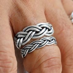 Braided Rings - Solid 925 Sterling Silver - Size 6 to 15 - VY Jewelry Sterling Silver Braided Silver Jewelry, Sterling Silver Braided Jewelry In Silver, Braided Sterling Silver Jewelry, Sterling Silver Jewelry With Interwoven Design For Gift, Silver Jewelry With Interwoven Design As A Gift, Braided Rings, Braided Ring Band, Braid Jewelry, Handmade Silver Jewelry