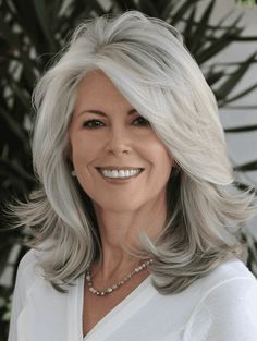 26 Youthful Hairstyles for Women Over 50 Best Hair Color For Graying Hair Over 50, Growing Out Bangs Hairstyles Over 50, Haircuts Layered, Youthful Hairstyles, Grey Hair With Bangs, Fashion Ideas For Women, Haircuts For Medium Length Hair