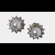 Rhinestone Accented Pearl Sun Earrings (Silver Tone) Brand New! (The Back Has A Post And Clip For Added Support) Reference Last Pic For Size Silver Crystal Pearl Earrings For Evening, Elegant Silver Crystal Earrings With Rhinestones, Elegant Silver Crystal Earrings With Bling, Elegant Rhinestone Crystal Earrings For Anniversary, Formal Silver Rhinestone Earrings, Elegant Rhinestone Clip-on Earrings For Gift, Silver Pearl Earrings With Sparkling Stones For Party, Silver Pearl Earrings With Sparkling Stones For Formal Occasions, Silver Bling Earrings For Anniversary