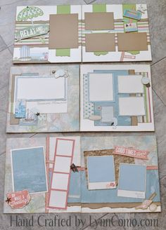 four scrapbook pages with different pictures on them