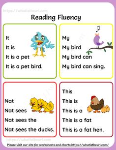 reading flueny worksheet with pictures and words to help students learn how to read