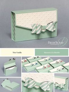 the instructions for how to make an origami card box with ribbon and bow