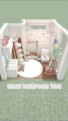 an overhead view of a small bathroom in a doll house with the words swan bath room idea above it