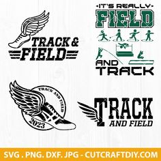 the logos for track and field are designed in black and white, with different colors