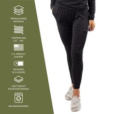 Our women’s heated base layer pants can do more than move with you and keep your legs warm during the winter months. Though they are a must-have for excursions in the winter season, you can also wear them year-round! From chilly camping and hunting trips to brisk morning walks or afternoon games, there is always an occasion to pull these on. We combine flexible, lightweight material with conductive thread technology to bring you the most comfortable and cozy base layers you’ll ever own. Our Base Conductive Thread, Heated Gloves, Morning Walks, Heated Jacket, Hunting Trip, Winter Months, Base Layer, Winter Season, Do More