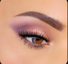 Purple eye look Purple Eyeshadow Bridal Makeup, Lavender And Gold Makeup, Bridesmaid Makeup Purple Dress, Lavender Eyeshadow Looks For Brown Eyes, Brown And Purple Eyeshadow, Bridesmaid Makeup Purple, Purple Bridesmaid Makeup, Lilac Makeup Look Brown Eyes, Bridal Makeup Purple