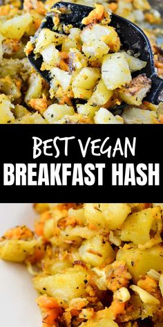 easy vegan breakfast hash browns recipe with text overlay