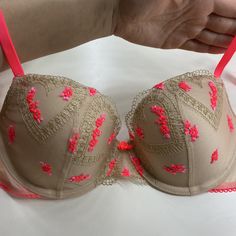 New!!! Size 32d, However It Fits 34b Perfectly, Too! Pink Padded Party Bra, Pink Underwire Bra For Party, Party Pink Bra With Padded Cups, Fitted Pink Bra, Victoria's Secret Beige Bra For Spring, Spring Beige Bra From Victoria's Secret, Summer Pink Bra With Padded Cups, Spring Victoria's Secret Beige Bra, Pink Fitted Underwire Bra