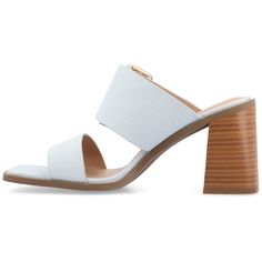 The Junie slip-on heel sandal from Journee Collection is a chic and convenient choice with its 3- inch stacked heel and effortless slip-on design. The multi-strap detailing adds a trendy touch to the open-toe style, creating a versatile and fashionable look. Crafted with faux leather lining, man-made upper and outer sole materials, and featuring a 4 mm Tru Comfort Foam™ footbed, these sandals not only showcase style but also prioritize comfort. Casual Block Heels With Wooden Heel For Spring, Spring Casual Block Heels With Wooden Heel, Spring Slip-on Heels With Heel Strap, Summer Slip-on Mules With Wooden Heel, Spring Mules With Wooden Heel And Slip-on Fit, Summer Slip-on Heels With Branded Heel Counter, Summer Slip-on Heels With Open Heel, Summer Padded Heel Slip-on Heels, Slip-on Heels With Padded Heel For Summer