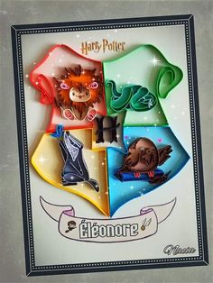 a harry potter themed card with hogwarts symbols