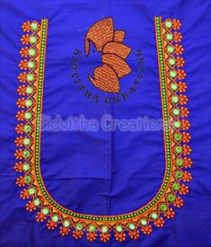 @ Sidvitha Creations Kutch Work, Embroidery Design Sets, Maggam Work Blouse Designs, Simple Blouse Designs, Blouse Designs Silk, Elegant Blouse Designs